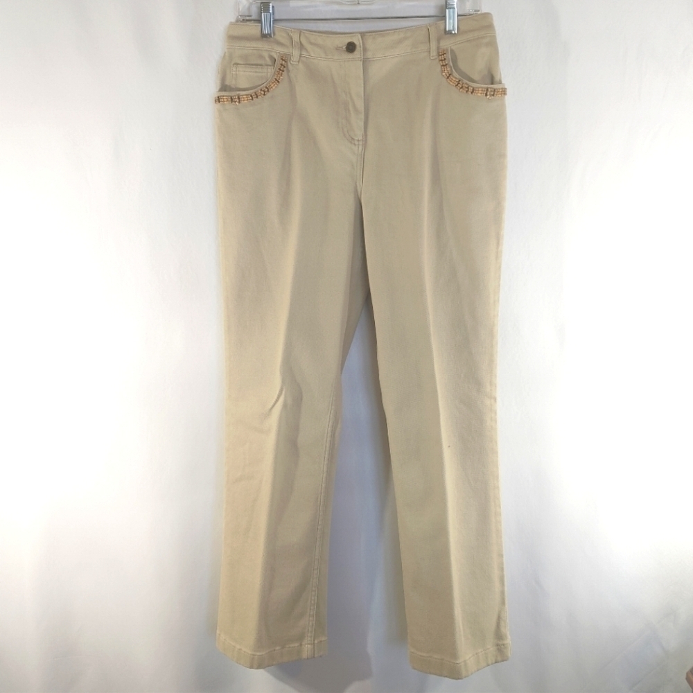 NWT Charter Club Petite Embellished 5 Pockets Khaki Denim Pants Jeans Size 10P